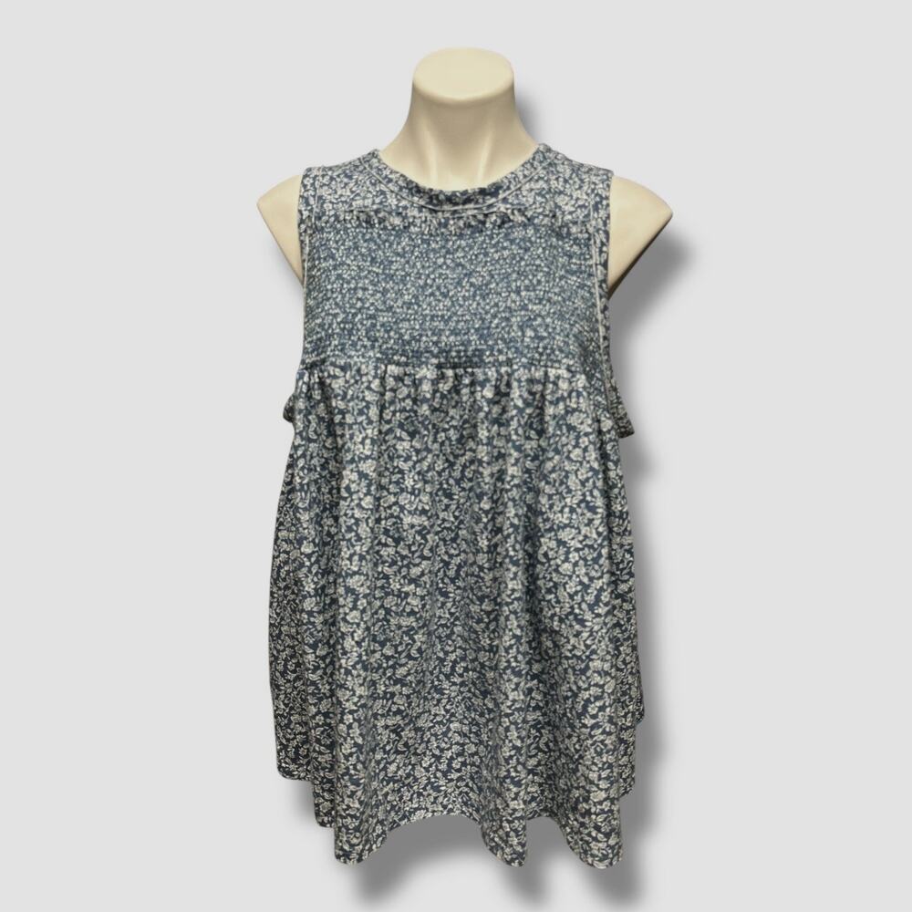 True Craft Tank Top Womens 1X Boho Coastal Smocked Petite Floral Keyhole NEW $48